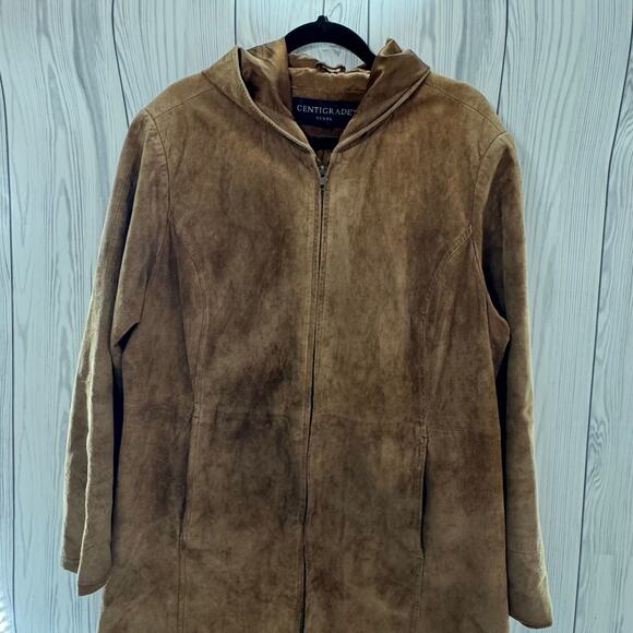 Centigrade Jackets & Blazers - Centigrade Hooded Brown Suede 
 Trench Coat Size 1X Soft